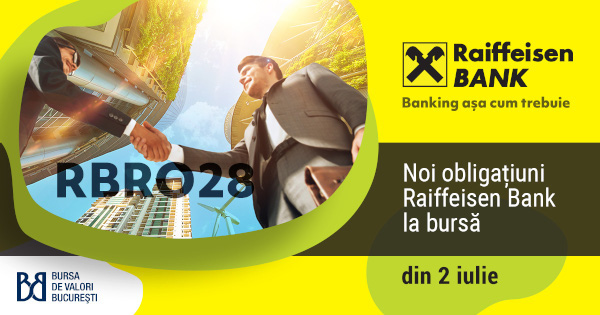 Cea mai mare emisiune de obligațiuni verzi Raiffeisen Bank, în valoare de peste 1,2 miliarde de lei, se listează azi la Bursa de Valori București