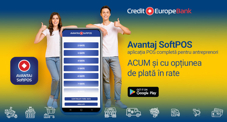 Credit Europe Bank oferă în premieră în România opțiunea de plată în rate prin intermediul aplicației Avantaj SoftPOS