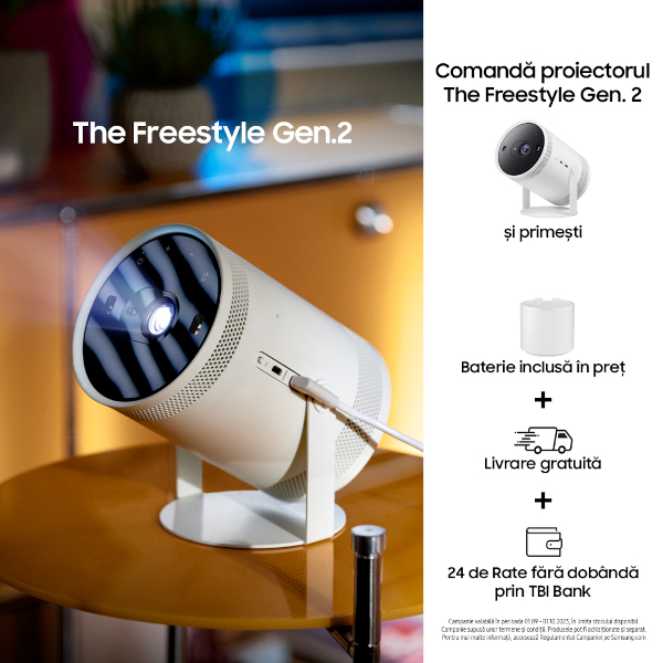 Samsung Freestyle Gen 2 este un videoproiector o boxă inteligentă și un gadget de iluminare ambientală