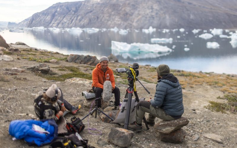 Adam Kjeldsen being interviewed at Harbour Camp. (photo credit: National Geographic/Pablo Durana)