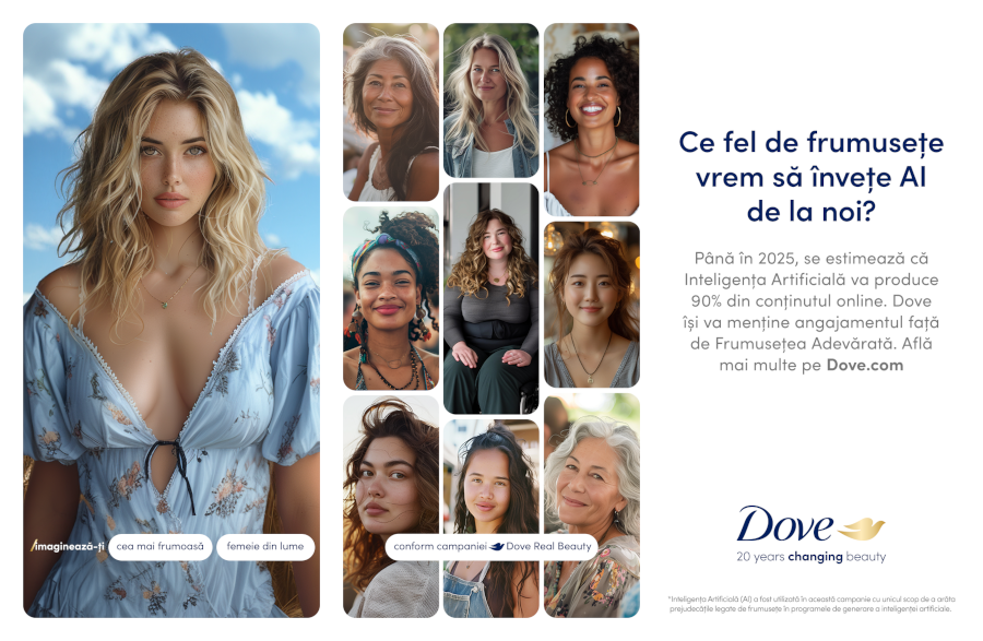 Dove lansează campania aniversară Dove - 20 de ani de frumusețe adevărată Dove se angajează să nu utilizeze Inteligența Artificială în reprezentarea femeilor în campaniile sale