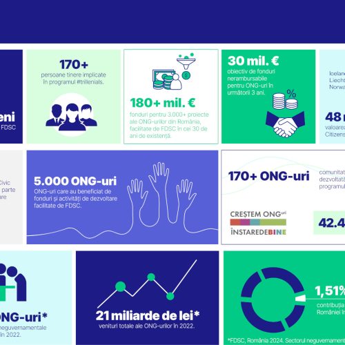 180+ de milioane de euro pentru 3.000+ proiecte ale ONG-urilor active în comunități din România datorită activității Fundației pentru Dezvoltarea Societății Civile (FDSC) în cei 30 de ani de existență