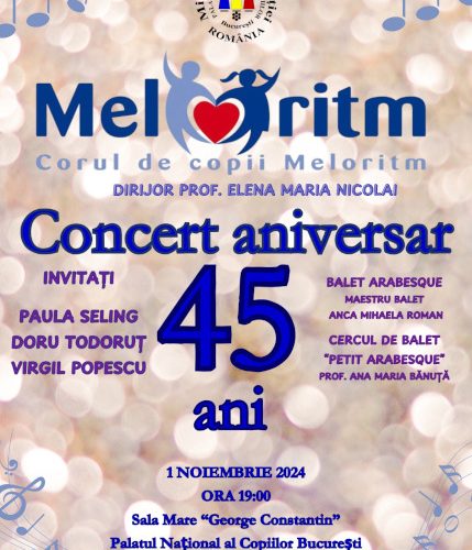 Corul Meloritm 45 ani concert Palatul Național al Copiilor din București. Intrare liberă