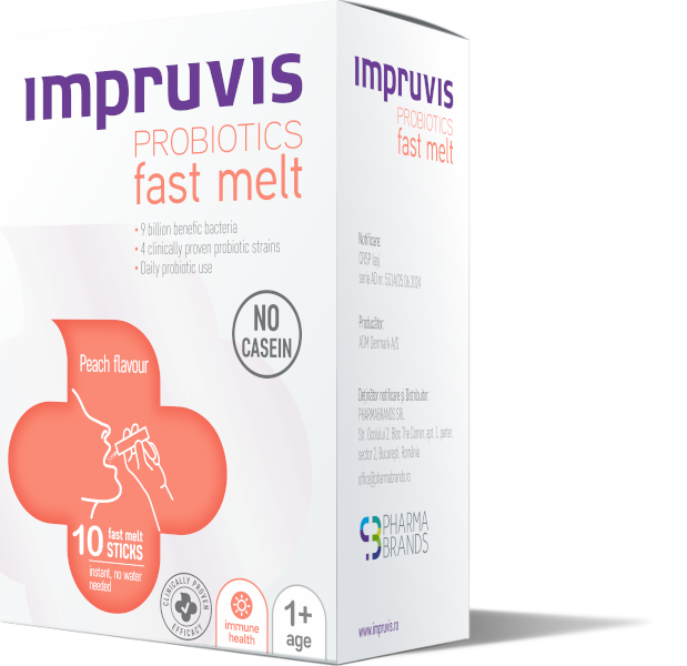 NOU - Impruvis PROBIOTICS fast melt cu aroma de piersici